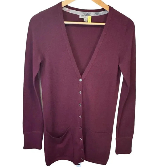 Burberry Brit 100% Cashmere Purple Wine Cardigan Sweater Women's XS - Picture 1 of 11